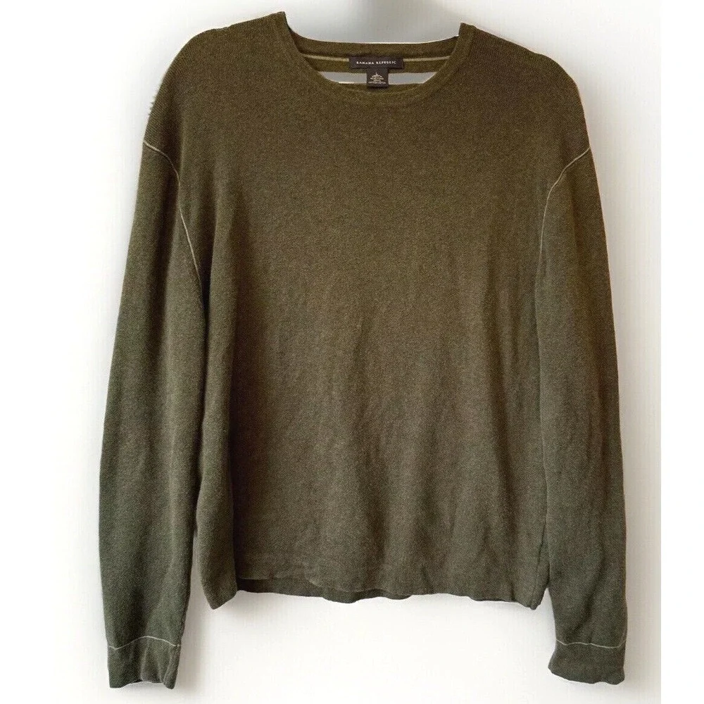 Banana‎ Republic Cotton Crewneck Sweater Mens Large Olive Green Gorpcore Preppy